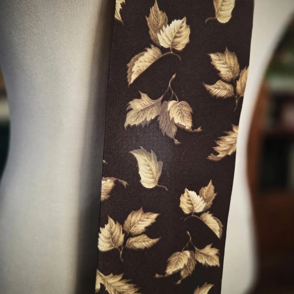 Structure Silk Tie Vintage 90s Brown Tan Leaf Print Mens Necktie Made in USA NOS
